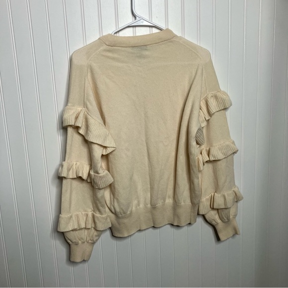J. Crew cream ruffle sleeve sweater wool crewneck ruffle sweater As Seen On - Picture 6 of 6